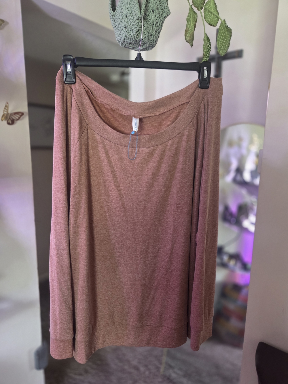 St. John's Bay Brown Off Shoulder Long Sleeve Tunic Top Size 3XL Plus